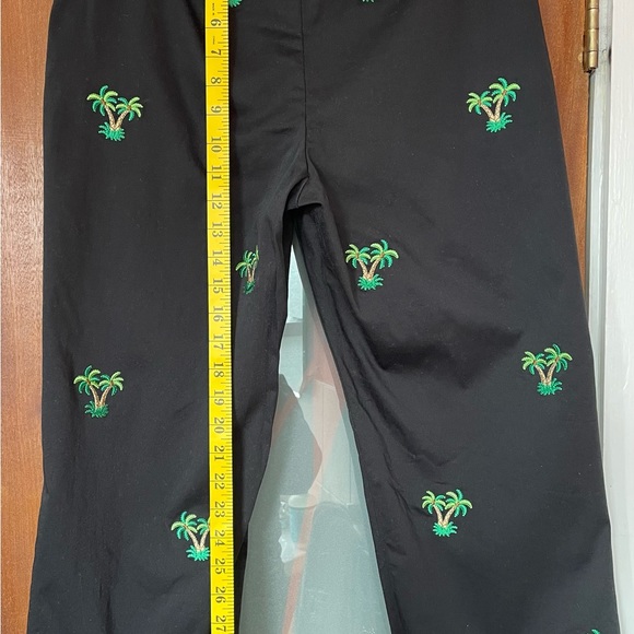 Catherine Stewart Black Cotton Capri Peddle Pusher Crop Palm Tree Pants - Picture 3 of 6